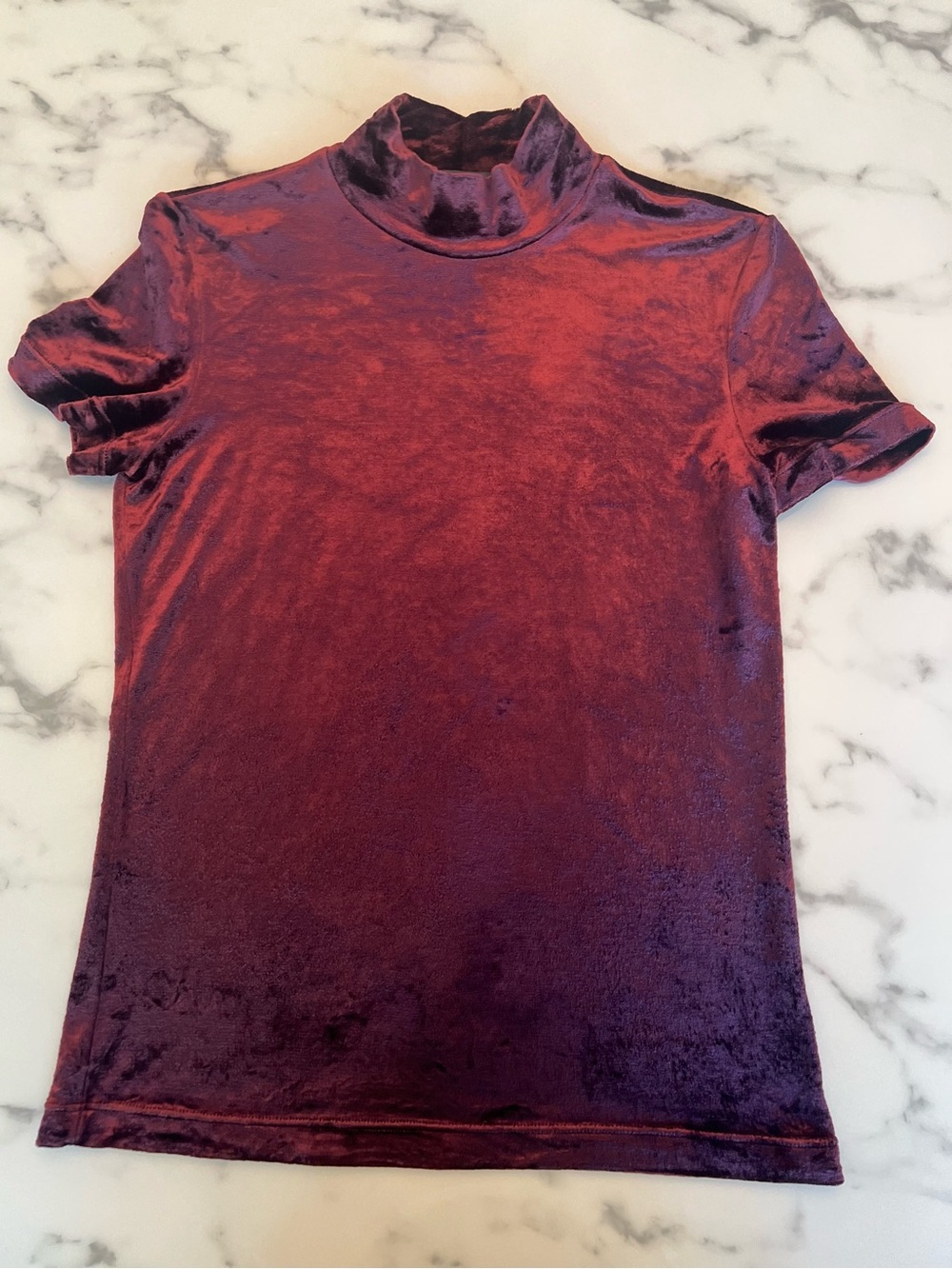 Vintage 1990s Banana Republic Women's Velvet Mock Neck Top - Burgundy, Size Med